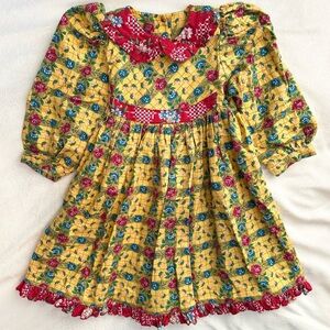 Vintage Mousefeathers Colorful Collar Dress 3T Toddler Girls Floral Plaid Yellow
